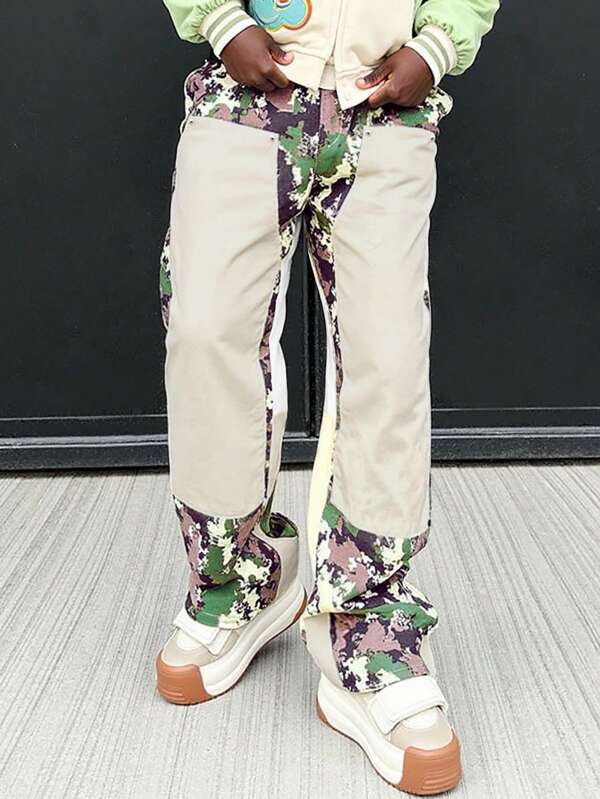 Manfinity EMRG Pantalones casuales y de con estampado de camuflaje y cordón para ajuste en la cintura para hombres