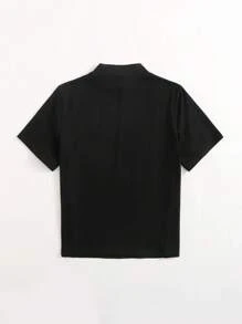 Seusyu Letter Graphic Mock-neck Tee - Black - View 2