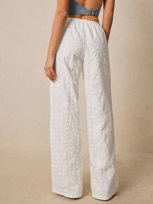 Poéselle 女士纯色优雅刺绣前系带直筒裤，休闲日常穿着，简约时尚休闲日常穿着，女士夏季服装，女士度假服装，女士沙滩服装，波西米亚风 - 白色 - 查看 6