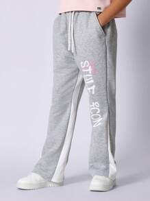 SUMWON Pantalón de chándal deportivo con estampado gráfico lateral, en felpa suave, ropa de estar por casa casual, estilo urbano, con elástico en los tobillos, para jóvenes y adolescentes, escuela, deporte, invierno
