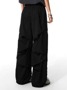 SHEIN Pantalons cargo pour filles préadolescentes, printemps/été Y2K, avec plis latéraux et clous - Noir - Voir 2