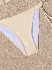 Swim Chiccia 女士夏季海滩纯色吊带系带性感比基尼套装 - 米色 - 查看 3