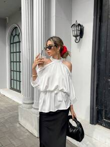 Chiquease Women's Open Shoulder Shirts, Stylish Commuter Evening Wear, Elegant Shirts