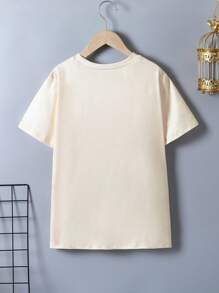 Tween Boy Cute Retro Pattern Loose Comfy Short Sleeve T-Shirt - Apricot - View 2