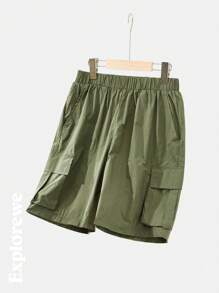 SHEIN Teen Boy Minimalist Fashion Casual Lightweight Jacket And Shorts Set, Everyday Wear - Green - View 4