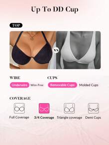 Swim DD+ Women's Solid Color Sexy Halter Bikini Top For Summer Beach Vacation - Black - View 3