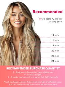 Seamless Clip Ins 7PCS Seamless PU Clip In Human Hair Extensions 100% Real Human Hair 14-22 Inch Balayage Ombre Blonde Color Skin Weft Remy Hair Extensions 110G With Clip - S18A/613A - View 6