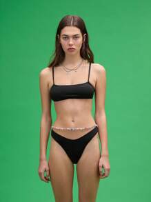 COUREZ Conjunto de bikini negro de cuello de barco, estilo vintage Y2K de verano - Negro - Ver 5