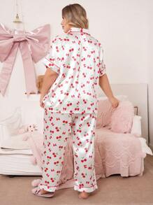 SweetSlumber Bow Cherry Satin Plus Size Pajama Set