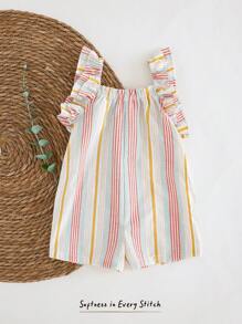 Cozy Pixies 女宝宝彩色条纹圆领无袖连身短裤休闲百搭