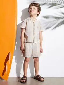 SHEIN 男童休闲条纹衬衫和短裤套装 - 彩色 - 查看 1