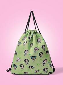 THE POWERPUFF GIRLS X SHEIN Women's Fashion Cartoon Pattern Drawstring Backpack, School Backpack - Multicolor - View 1