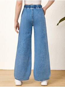 SHEIN Jeans casuales versátiles de cintura elástica y pierna ancha para adolescentes