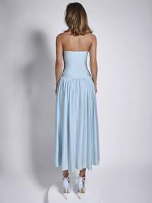 COSMINA Elegant Women's Ruched Blue Mid-Length Tube Top Dress Bandage Dress, Spring/Summer - Blue - View 2