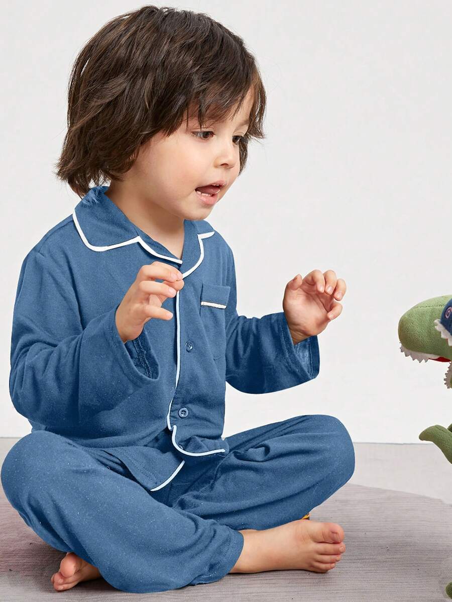 SHEIN Boy Contrast Color Trim Long Sleeve Pajama Set