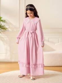 Tween Girl Ruffle Hem Dress & Headband Set, Pink - Pink - View 3