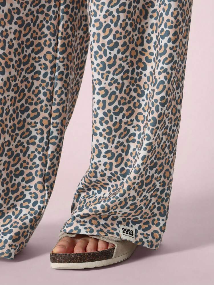 Casual Full Length Ruffle Strap Animal Print Wide Leg Jumpsuit