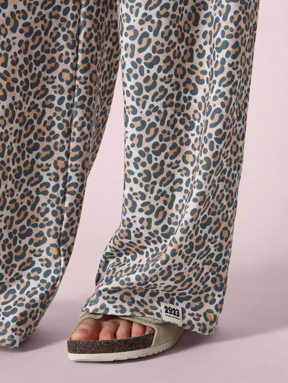 Casual Full Length Ruffle Strap Animal Print Wide Leg Jumpsuit