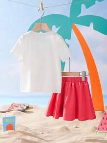 CoComelon X SHEIN 年轻女孩彩虹图案 T 恤和可爱裙子套装 - 彩色 - 查看 6