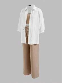 Modmama 孕妇休闲纯色背心和裤子套装 - 白色 - 查看 12