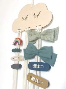 1 pieza Soporte colgante con forma de nube para almacenar horquillas, lazos, diademas y accesorios, estilo pastoril, soporte de horquillas de cuerda trenzada DIY en beige para decoración del hogar