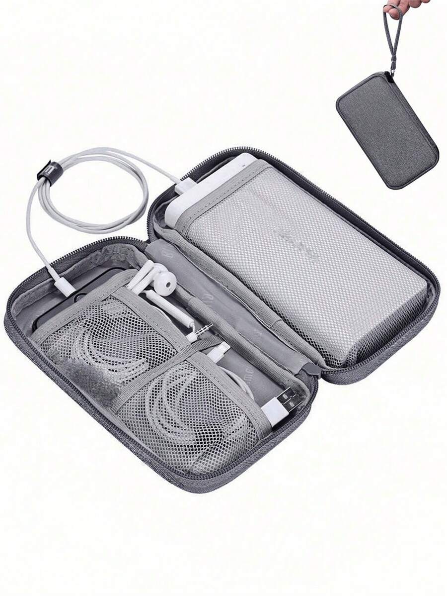 1pc Waterproof Electronic Storage Bag ,Multi-Layer Fixed Storage Bag,Multi-Zipper Portable Storage Bag- Perfect For U Disks, Hard Disks, Headphones,Portable Multipurpose Grey For Travel For Travel ,Makeup ,Cosmetic ,Vacation ,Organizer - Grey - View 1