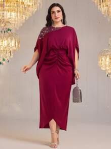 Modelyn Elegant Plus Size Women Batwing Sleeve Bodycon Dress