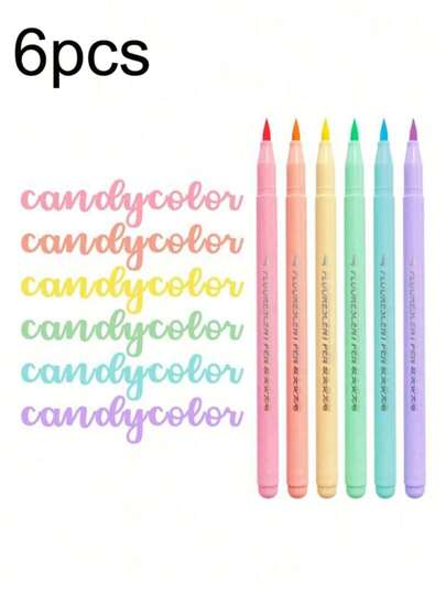 6pcs Soft Brush Highlighter Set, Pink Tone Marker Pen Set, Art Coloring Highlighter, Calligraphy Pen Back To School