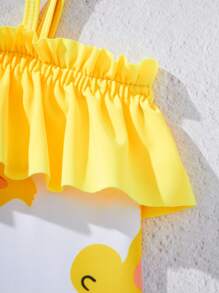 SHEIN 1pc Baby Girl Simple Fashion Casual Everyday One-Piece Swimsuit - Yellow - View 3