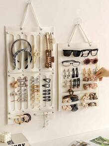 1pc Wall Mounted Foldable Jewelry Organizer Bag For Hair Clips, Ties, Headbands And Accessories Storage, Sunglasses Storage,Gift For Valentine's Day(S/M/L) - Beige - View 2
