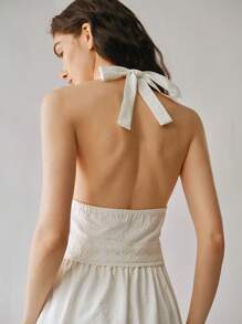 SHEIN LUNE Women's V-Neck Cinched Waist Burnout Textured Slip Dress - White - View 2