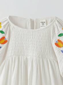 Maija Kids Maija Kids Vestido casual holgado con línea A, manga abullonada y bordados para niñas jóvenes, moda streetwear, apto para uso diario, viajes, escuela, hogar, estilo campestre