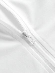 CovetEZ Plus Size Solid Half-Zip Casual Bodysuit, Spring/Summer - White - View 4