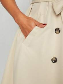 SHEIN SXY Early Spring Elegant Commuting Solid Khaki Double-Breasted Lace-Up Sleeveless Trench Coat