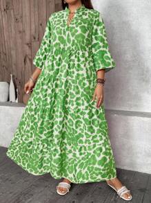 SHEIN LUNE Plus Size Pink Leopard Print Casual 4-Layered Dress Summer St Patrick Day Vacation Outfits Spring Outfits For Women Summer Clothes - Mint Green - View 6