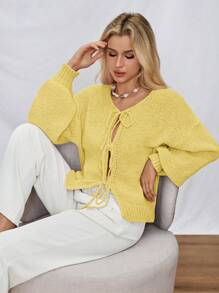 Chiquease 女士系带前腰带纯色针织毛衣开衫，可穿在 T 恤外面