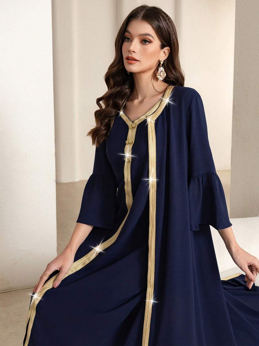 Al Najma 女士无袖金属丝带装饰宽松两件套连衣裙，浪漫派对装