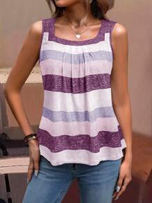 EMERY ROSE Holiday Casual Color Block Striped Tank Top Graphic Tees Women Tops