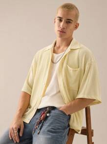 SWAVVY Camisa de punto casual y holgada de manga corta para hombres, para uso diario, escuela