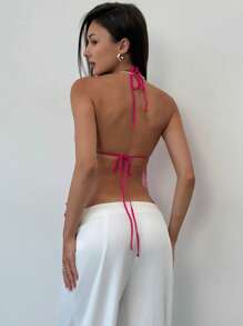 Aloruh 女士粉色夏季针织露背度假娃娃装沙滩上衣，春夏 - 淺粉色 - 查看 2