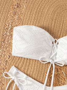 SHEIN Swim 2pcs Hollow-Out Tie Front Casual Minimalist Bikini Set, Spring Break Design For Summer Beach Vacation - White - View 5