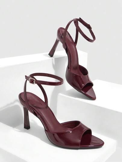 CUCCOO SZL Women's Adjustable Minimalist Maroon High Heel Sandals, For Casual Daily Wear Spring Shoes Spring Break Easter Prom Heels For Christmas Valentine's Day