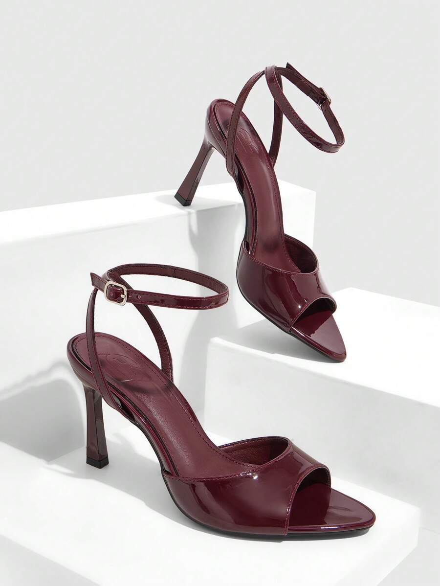 CUCCOO SZL Women's Adjustable Minimalist Maroon High Heel Sandals, For Casual Daily Wear Spring Shoes Spring Break Easter Prom Heels