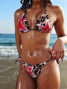 Forever 21 春夏女装 情人节/优雅/休闲/复古/节日服装/复活节/茶会服装/基本款/狂欢服装 节日/正式/西部/鸡尾酒会/春季服装/生日/可爱/优雅/外出/度假/2000 年代风格/夏季海滩度假服装/低腰/豹纹/粉色花朵/比基尼套装 - 彩色 - 查看 1