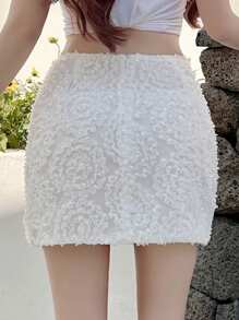 DAZY Women Summer New Vintage Textured Straight Mini Skirt
