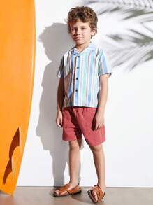 SHEIN Young Boys Striped Retro Wooden Button Placket Shirt - Multicolor - View 5