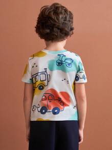 SHEIN Young Boys Colorful Cute Car Graphic Print Stripe T-Shirt - Multicolor - View 2