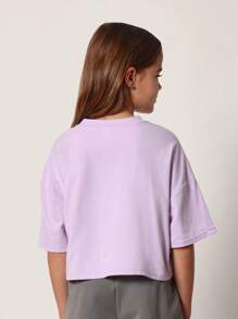 SUMWON Crop Top Set Girls Tween Fashion Pack Triple Pack Casual Short Sleeve Cotton Blend Boxy Tees Summer Spring Collection Purple White Pink