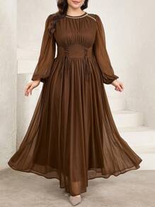 Veilorie Plus Size Ladies Arabian Dress Simple Fashion Casual Daily - Brown - View 1