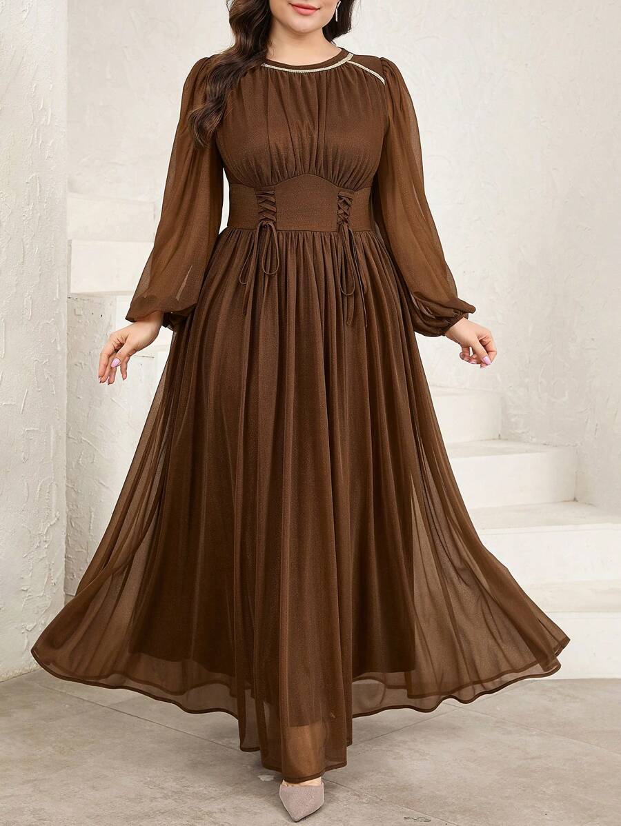 Veilorie Plus Size Ladies Arabian Dress Simple Fashion Casual Daily - Brown - View 1